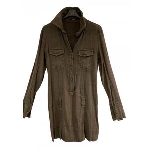 Italian Olive Green Long Sleeve Shirt Dress